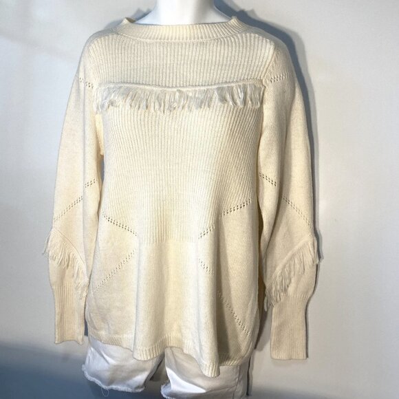 Lane Bryant SZ 14/16 Cream Longline long sleeve fringe trimmed sweater - Picture 1 of 11